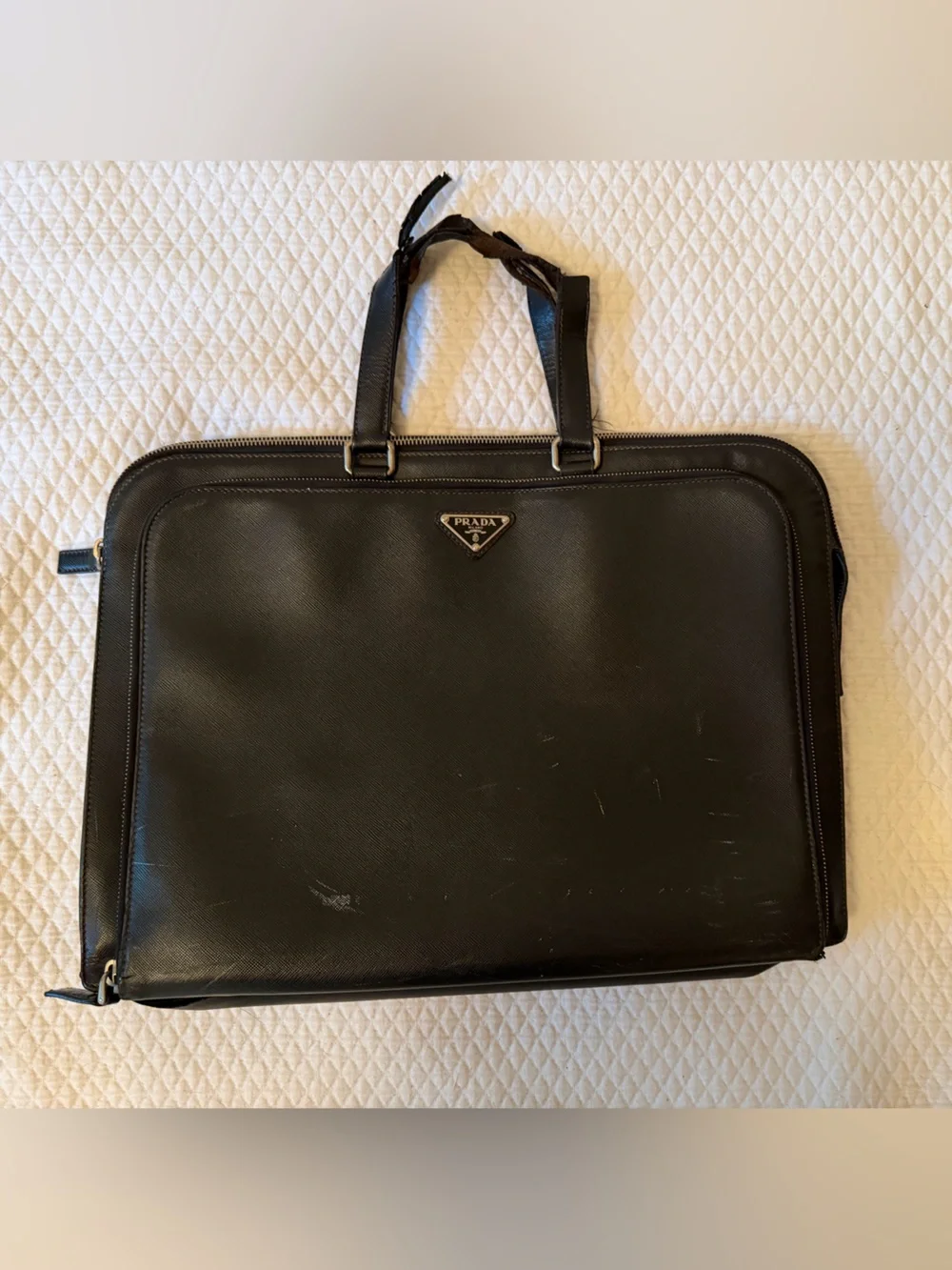 Authentic Vintage Prada Black Saffiano Leather Briefcase